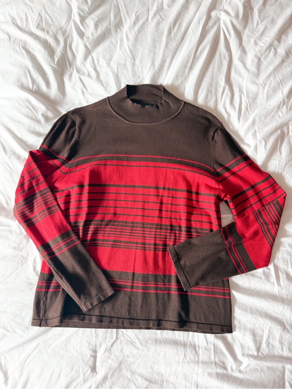 Andrea Viccaro Red And Brown Striped Mockneck Sweater Size Large